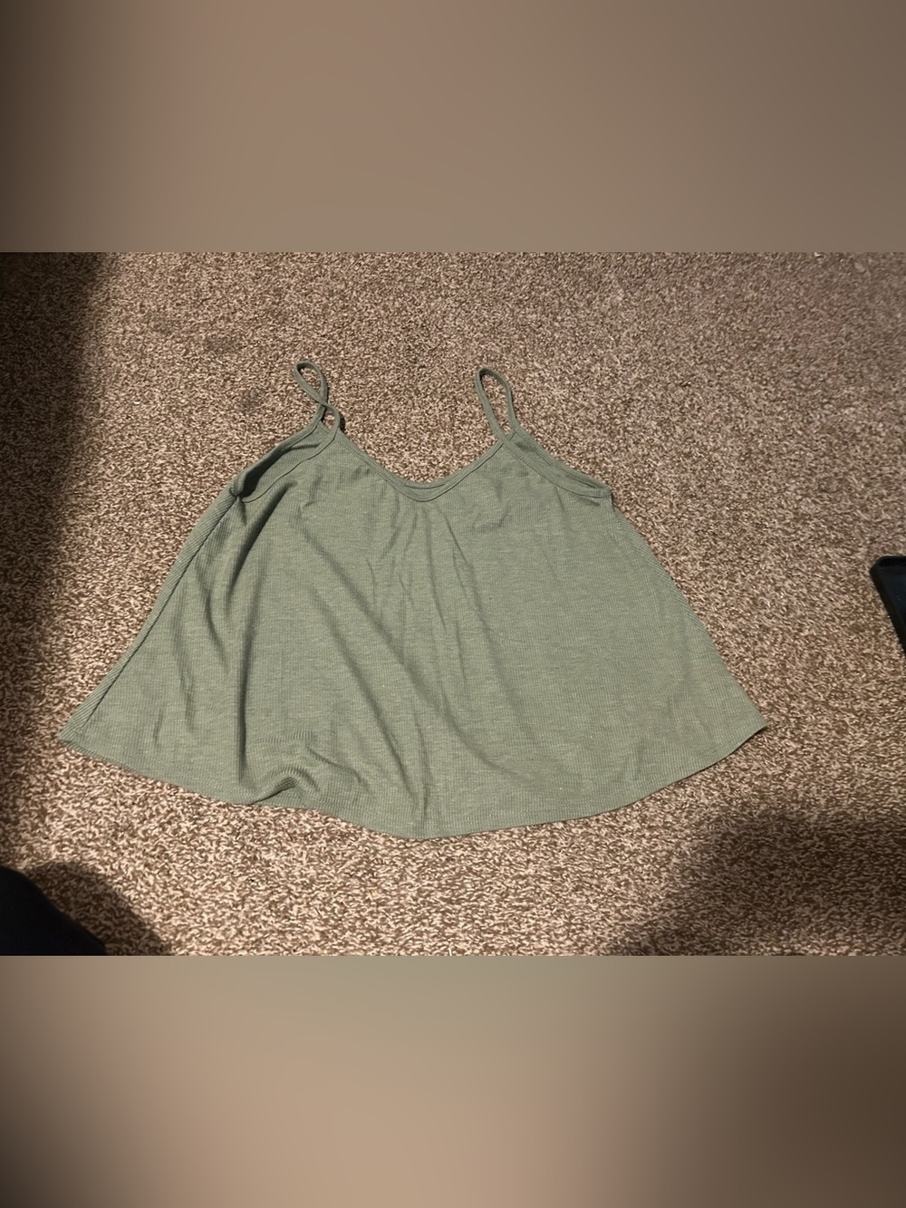 Cropped Olive Green Ribbed Camisole Tank Top